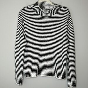 J. Crew Factory Striped Mock Neck Sweater Black White Fuzzy Pullover Large  FA24
